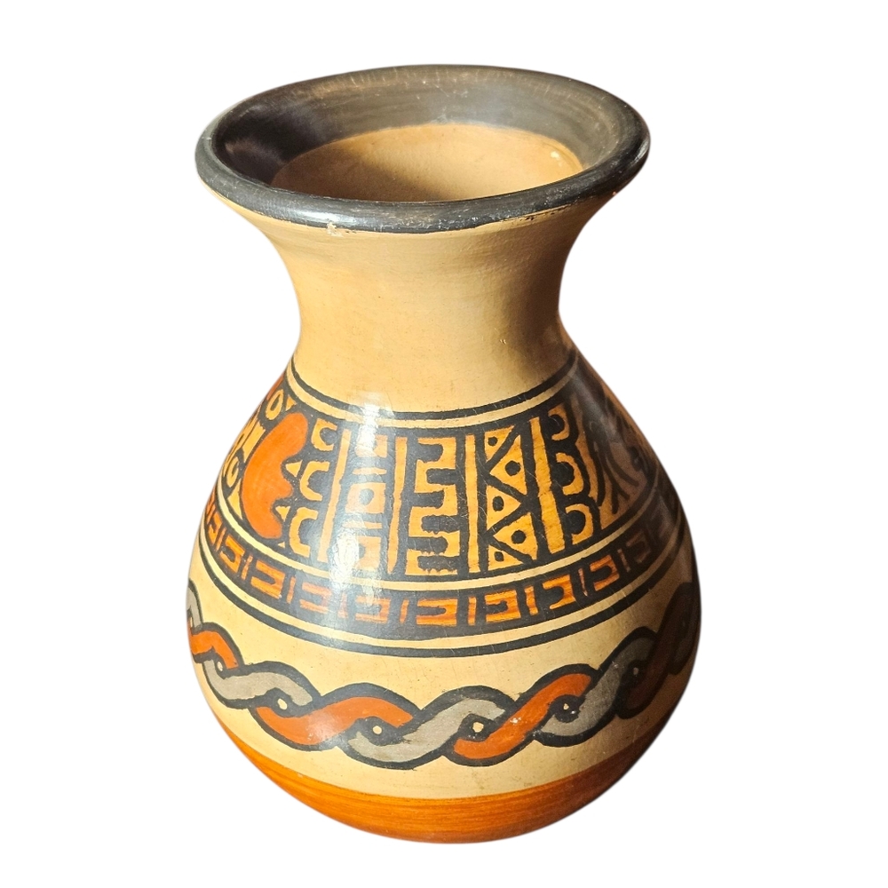 Handcrafted Ceramic Vase with Tribal Patterns